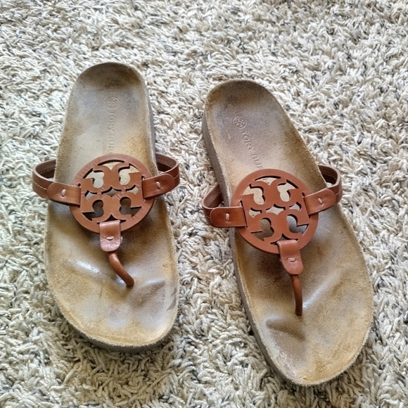 Tory Burch Miller Cloud Thong brown leather/cork Sandals sz 9,5 - Picture 1 of 5